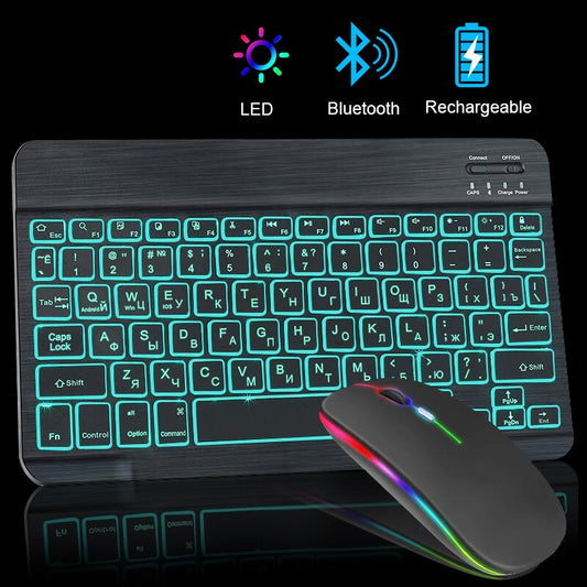 RGB Bluetooth Keyboard and Mouse Rechargeable Wireless Backlit For iPad Android IOS Windows Tablet Laptop